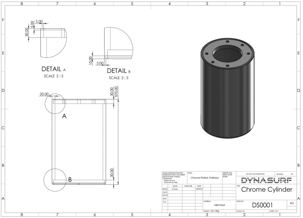 Chrome Cylinder Technical Drawing